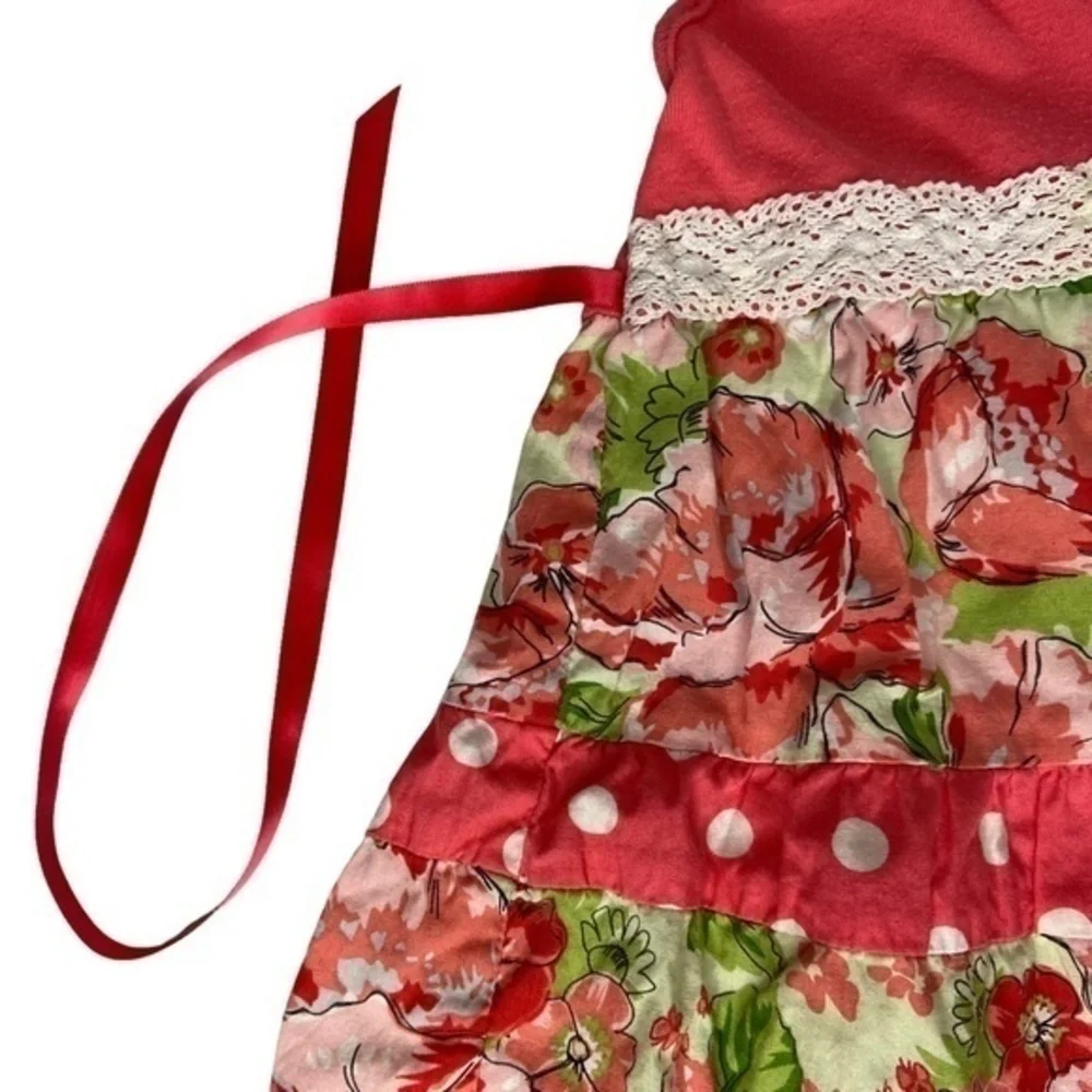 Pinky Girls Halter Dress Size 5 Lace Waist Detail Floral and Polka Dot Print